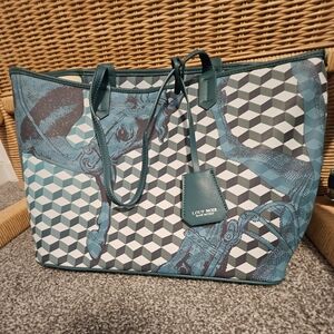 Loup Noir Shopper Tote In Cheval Horse Geometric Blue Tote Bag Made In Italy